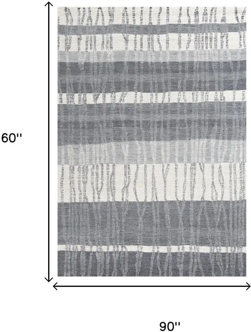 Charcoal Light Gray And Ivory Wool Striped Hand Tufted Area Rug Photo 6