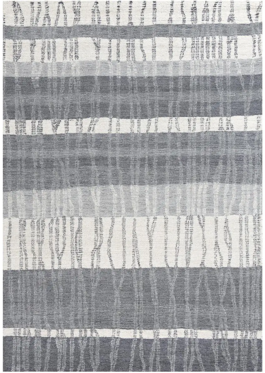 Charcoal Light Gray And Ivory Wool Striped Hand Tufted Area Rug Photo 1