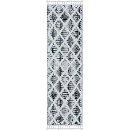 8' Cream And Charcoal Geometric Runner Rug Photo 2