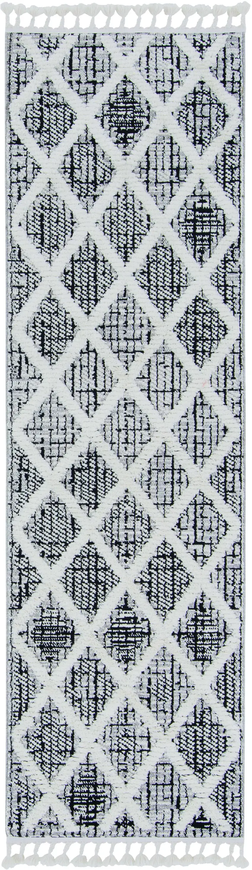 8' Cream And Charcoal Geometric Runner Rug Photo 2