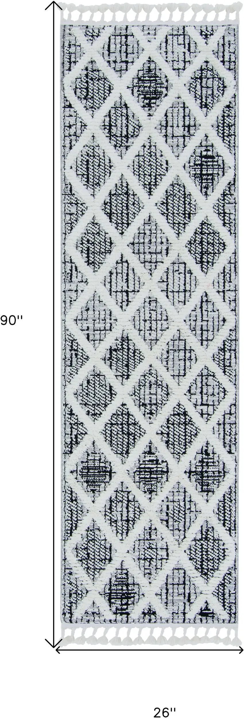 8' Cream And Charcoal Geometric Runner Rug Photo 3