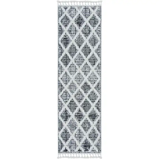 8' Cream And Charcoal Geometric Runner Rug Photo 4