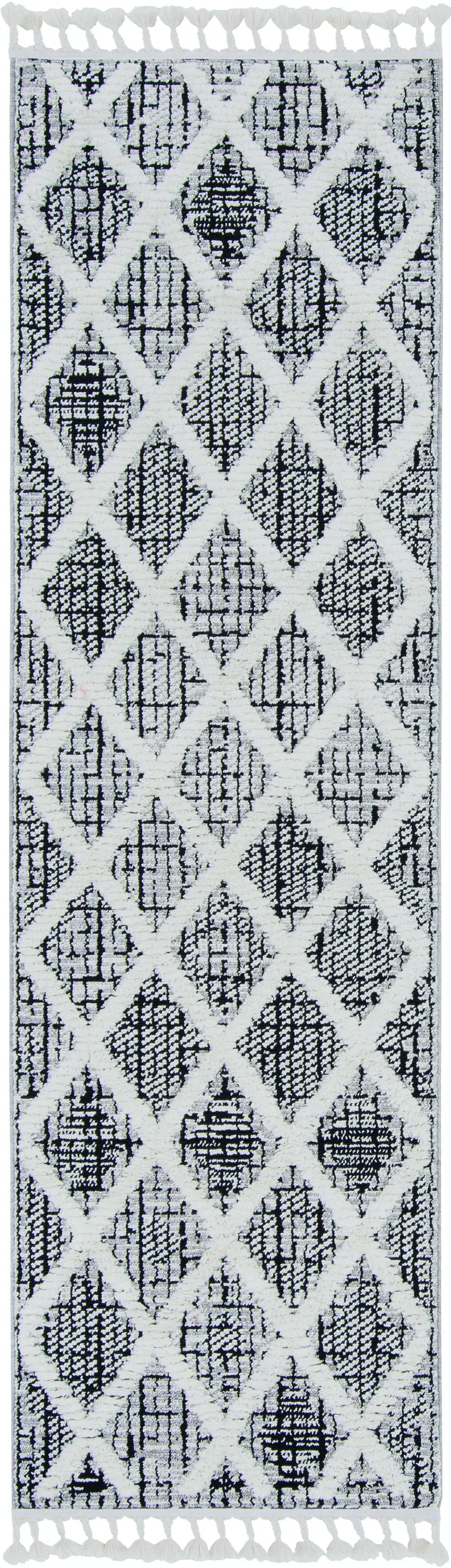 8' Cream And Charcoal Geometric Runner Rug Photo 4