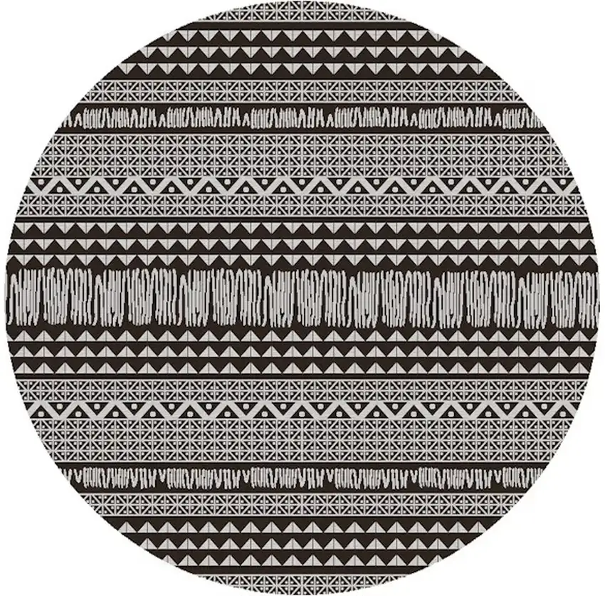 8' Charcoal Machine Woven Uv Treated Scandinavian Indoor Outdoor Round Area Rug Photo 2