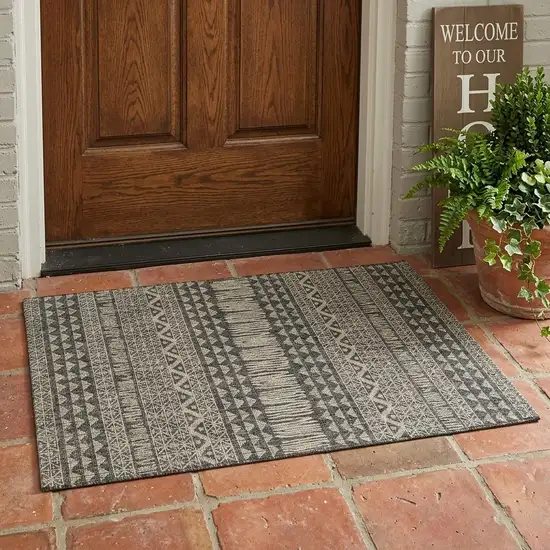 Charcoal Southwestern Indoor Outdoor Area Rug Photo 1