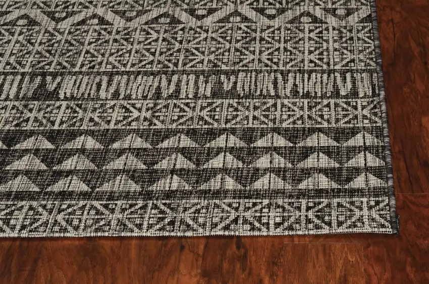 Charcoal Machine Woven UV Treated Tribal Indoor Outdoor Accent Rug Photo 3
