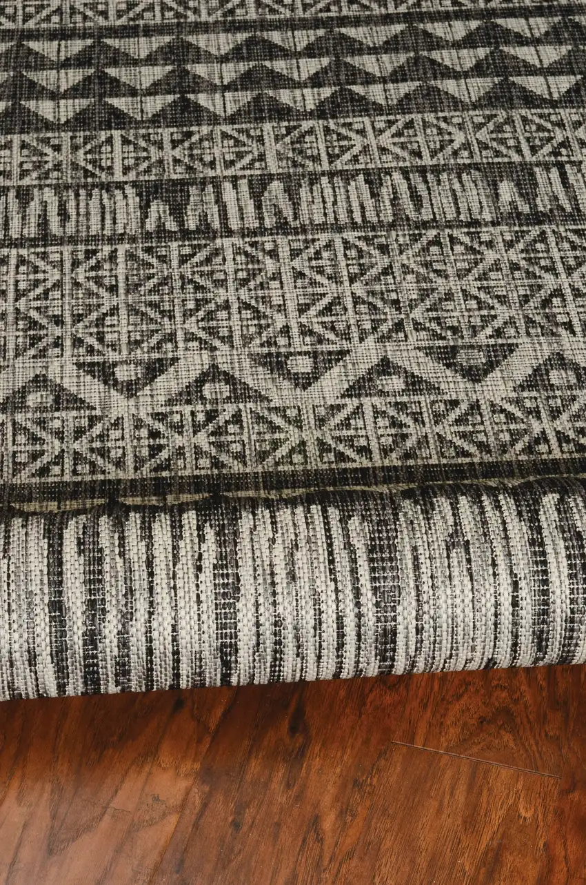 Charcoal Machine Woven UV Treated Tribal Indoor Outdoor Accent Rug Photo 4