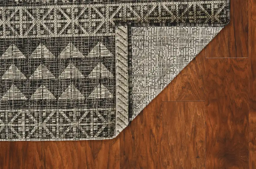 Charcoal Machine Woven UV Treated Tribal Indoor Outdoor Accent Rug Photo 5