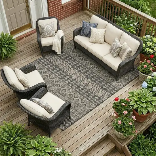 Charcoal Southwestern Indoor Outdoor Area Rug Photo 1