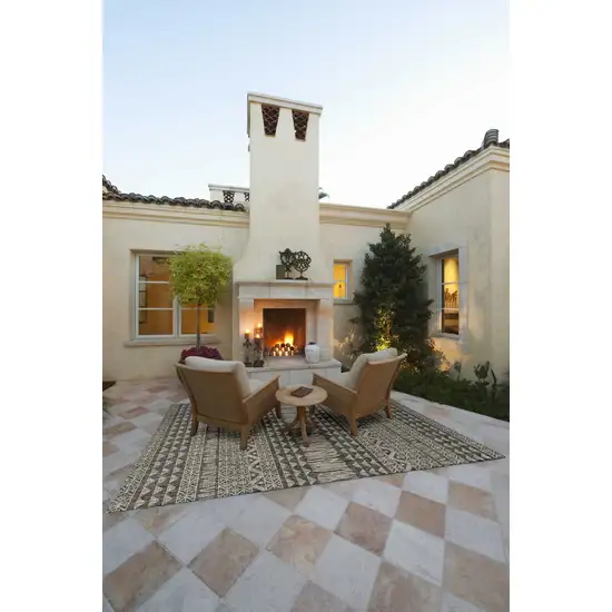 Charcoal Machine Woven UV Treated Tribal Indoor Outdoor Area Rug Photo 6