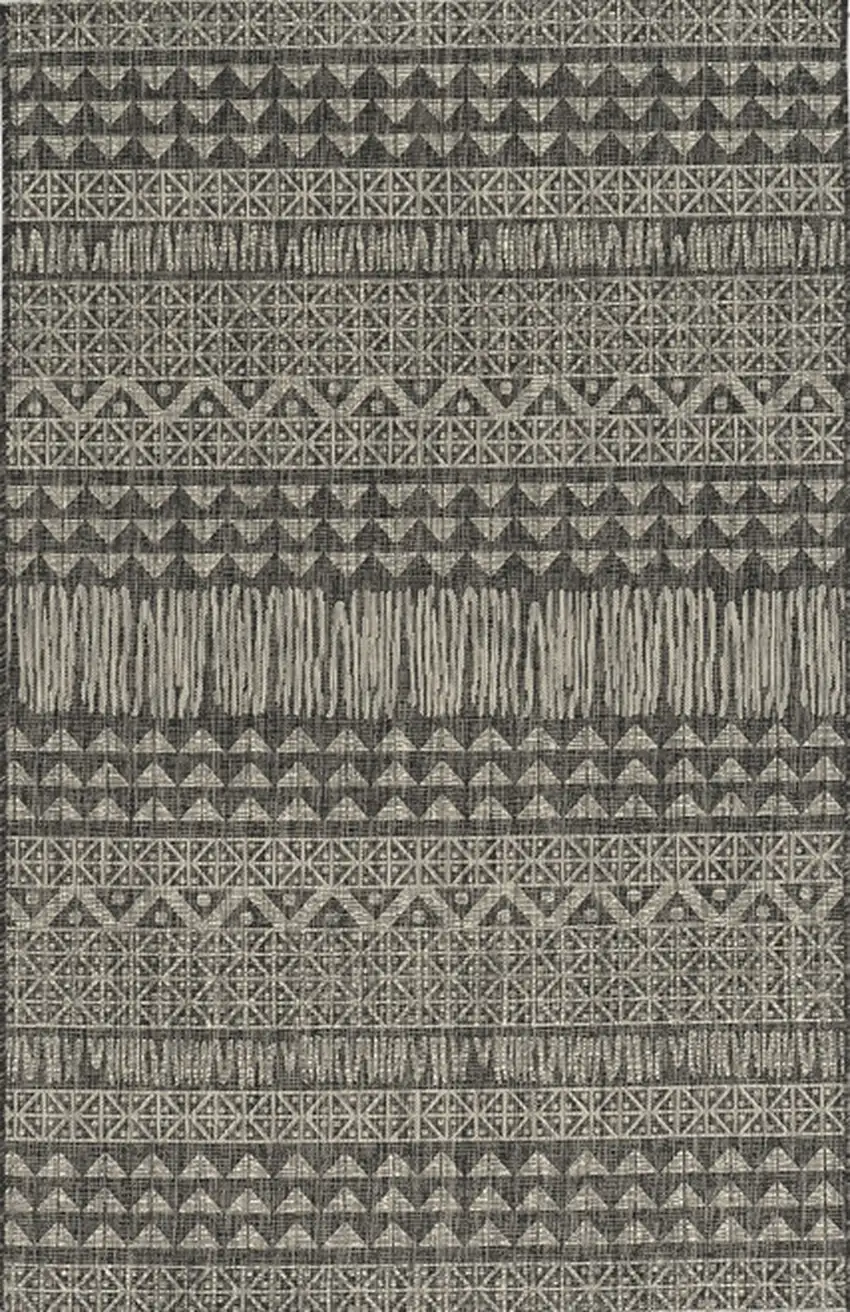 8'X11' Charcoal Machine Woven Uv Treated Tribal Indoor Outdoor Area Rug Photo 2