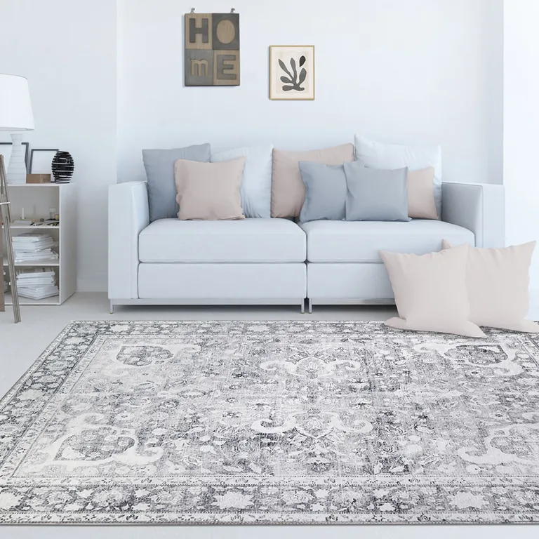 Charcoal Medallion Power Loom Stain Resistant Area Rug Photo 5
