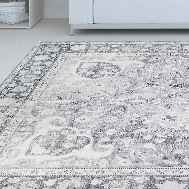Charcoal Medallion Power Loom Stain Resistant Area Rug Photo 3