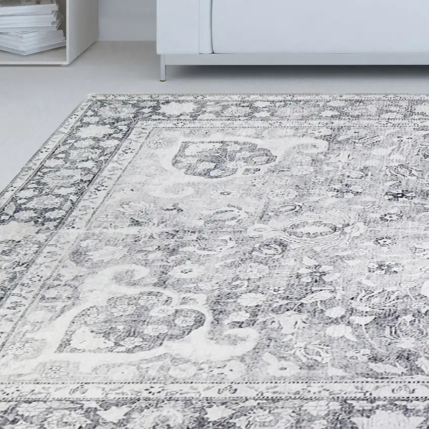 Charcoal Medallion Power Loom Stain Resistant Area Rug Photo 4