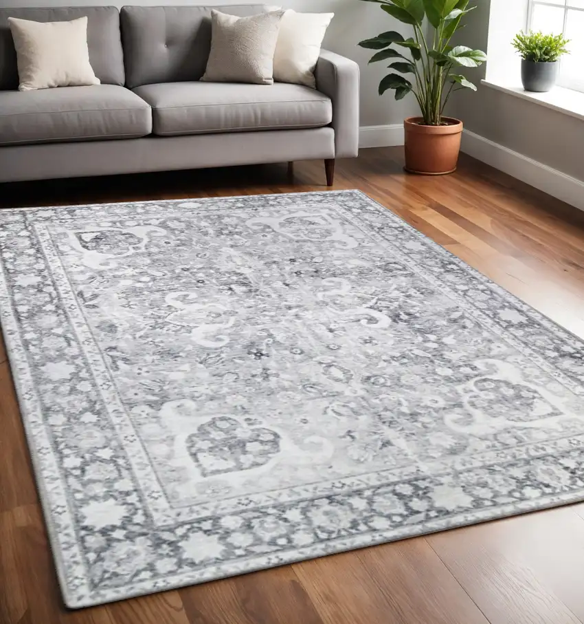 Charcoal And Gray Medallion Area Rug Photo 1