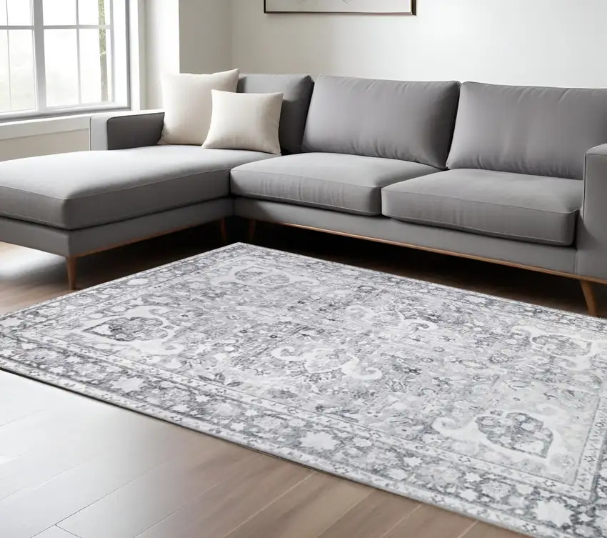 Charcoal And Gray Medallion Area Rug Photo 1