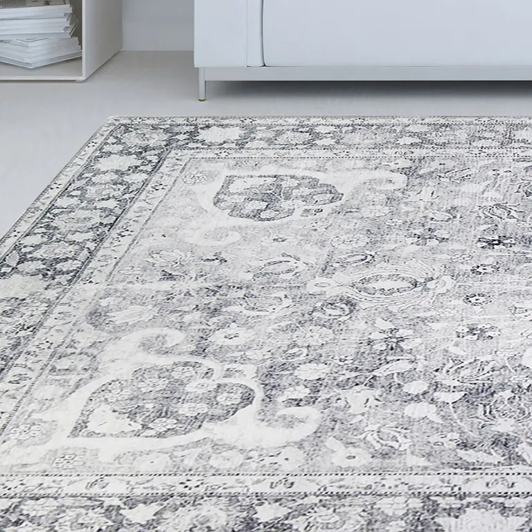 Charcoal Medallion Power Loom Stain Resistant Area Rug Photo 3