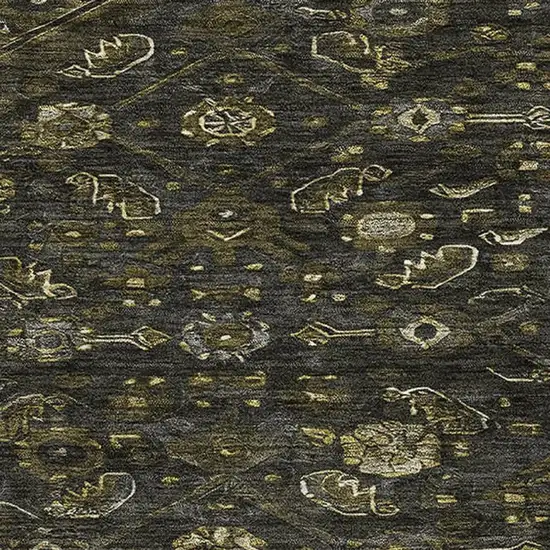 Charcoal Olive Green And Silver Floral Washable Area Rug With UV Protection Photo 3