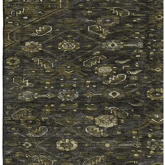 Charcoal Olive Green And Silver Floral Washable Area Rug With UV Protection Photo 3