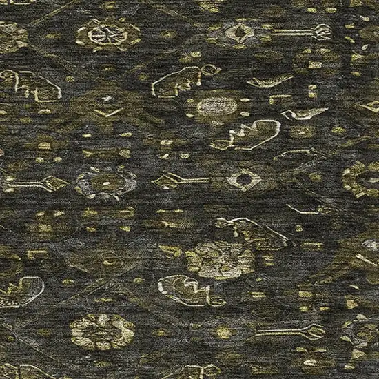Charcoal Olive Green And Silver Floral Washable Area Rug With UV Protection Photo 2