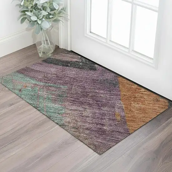Charcoal Orange And Purple Abstract Washable Area Rug With UV Protection Photo 2