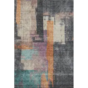 Photo of Charcoal Orange And Purple Abstract Washable Area Rug With UV Protection