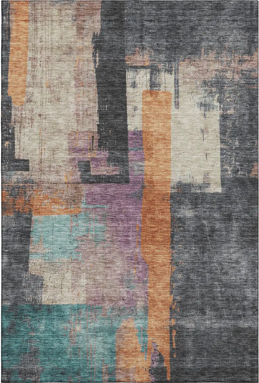 Charcoal Orange And Purple Abstract Washable Area Rug With UV Protection Photo 5