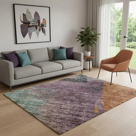 Charcoal Orange And Purple Abstract Washable Area Rug With UV Protection Photo 2