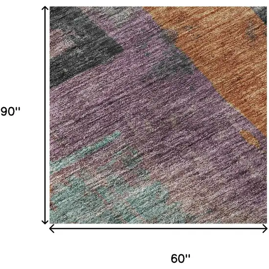 Charcoal Orange And Purple Abstract Washable Area Rug With UV Protection Photo 9