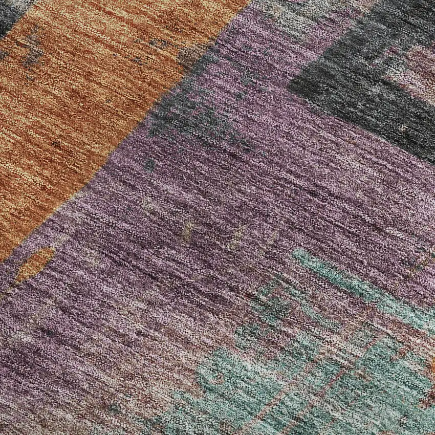 Charcoal Orange And Purple Abstract Washable Area Rug With UV Protection Photo 2