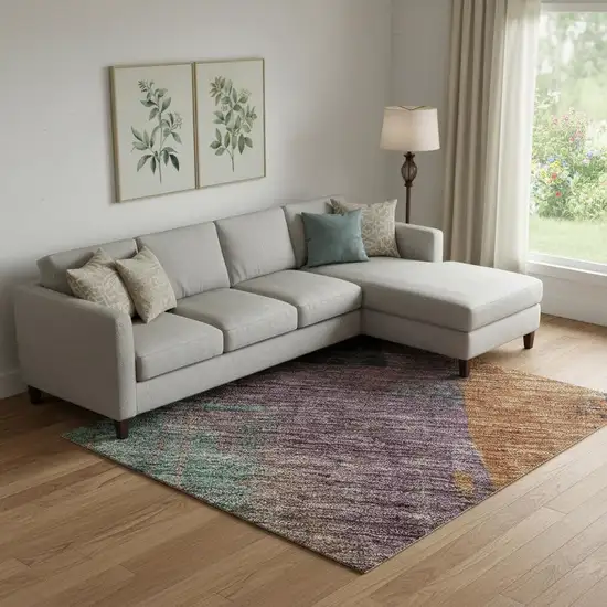 Charcoal Orange And Purple Abstract Washable Area Rug With UV Protection Photo 2