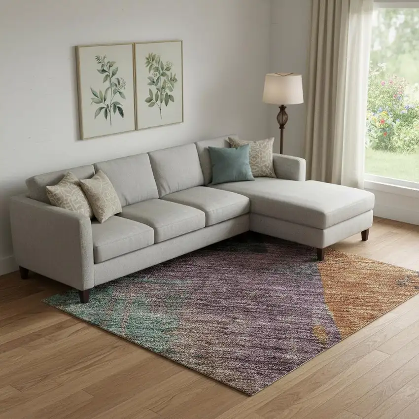 Charcoal Orange And Purple Abstract Washable Area Rug With UV Protection Photo 2