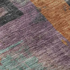 Photo of Charcoal Orange And Purple Abstract Washable Area Rug With UV Protection