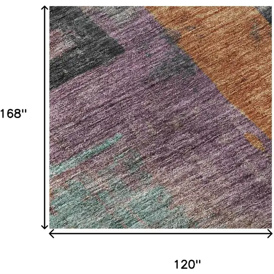 Charcoal Orange And Purple Abstract Washable Area Rug With UV Protection Photo 9