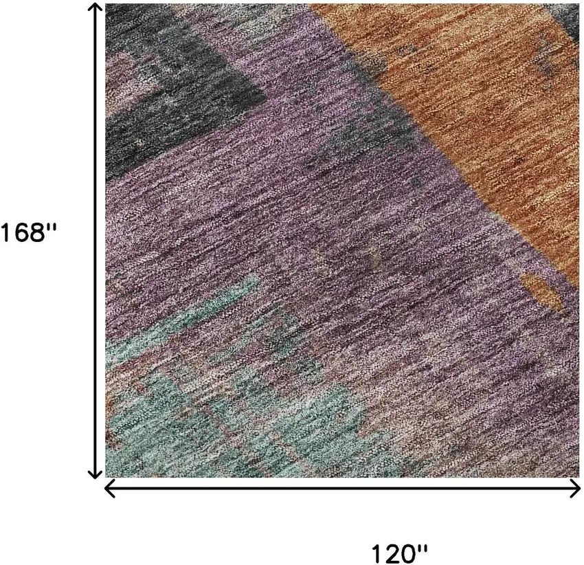 Charcoal Orange And Purple Abstract Washable Area Rug With UV Protection Photo 9