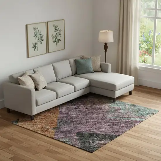 Charcoal Orange And Purple Abstract Washable Area Rug With UV Protection Photo 2