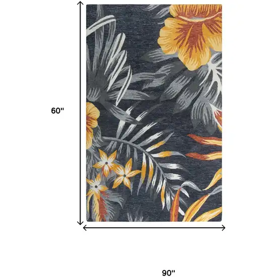 Charcoal Orange Red And Gray Floral Hand Tufted Area Rug Photo 6