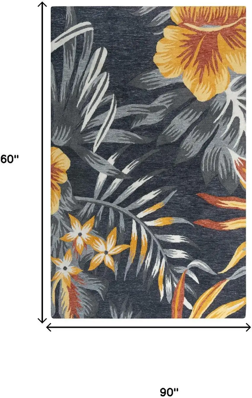 Charcoal Orange Red And Gray Floral Hand Tufted Area Rug Photo 6