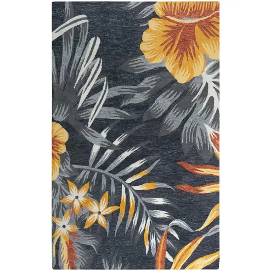 Charcoal Orange Red And Gray Floral Hand Tufted Area Rug Photo 1