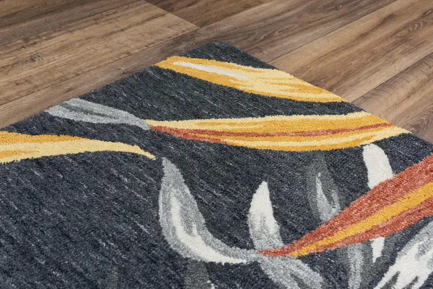Charcoal Orange Red And Gray Floral Hand Tufted Area Rug Photo 4
