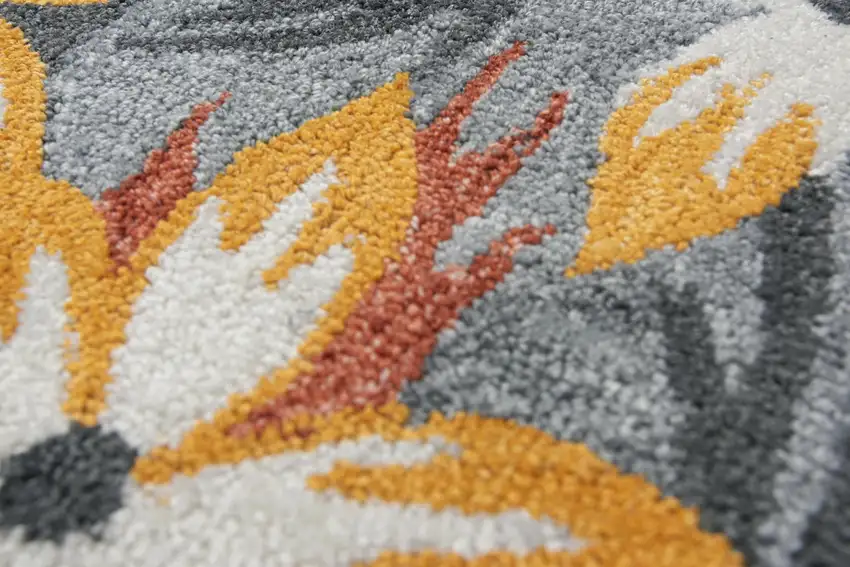 Charcoal Orange Red And Gray Floral Hand Tufted Area Rug Photo 3