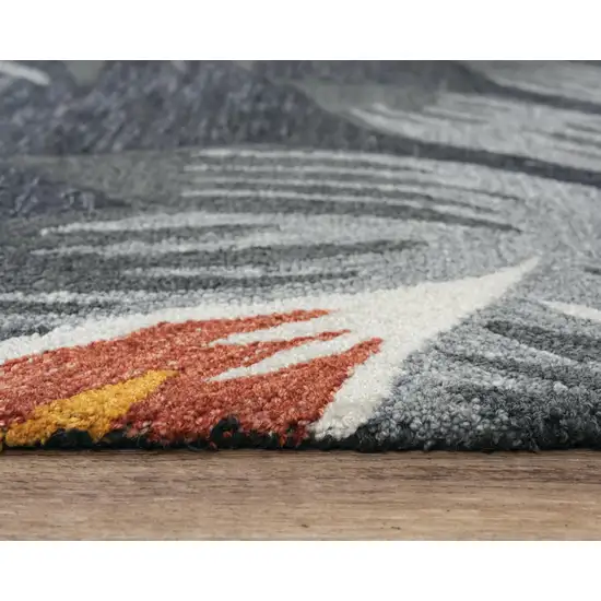 Charcoal Orange Red And Gray Floral Hand Tufted Area Rug Photo 5