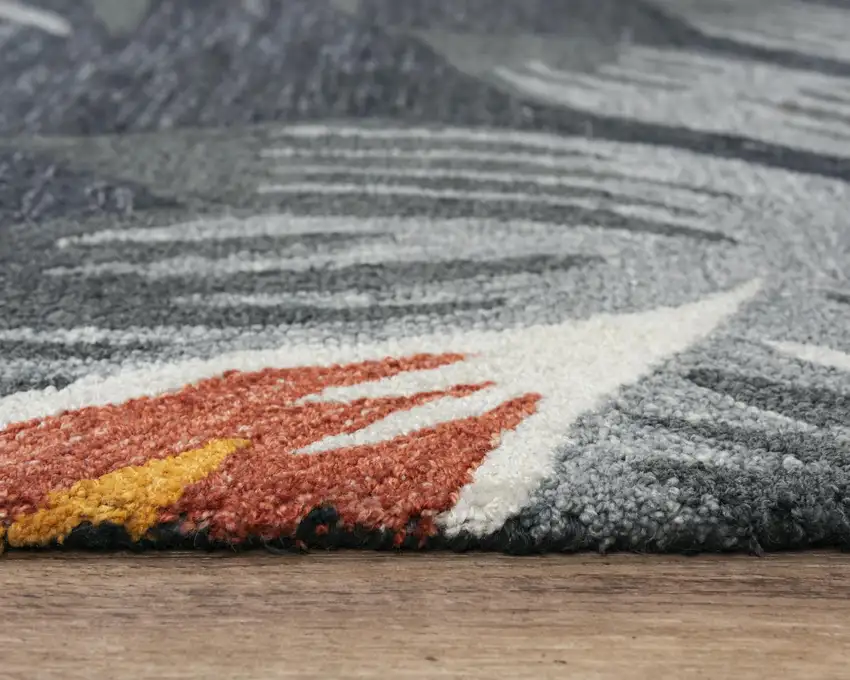 Charcoal Orange Red And Gray Floral Hand Tufted Area Rug Photo 5