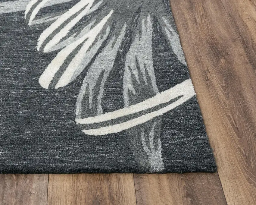 Charcoal Orange Red And Gray Floral Hand Tufted Area Rug Photo 2