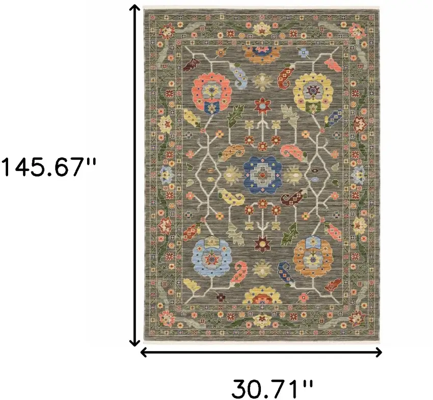 Charcoal Oriental Power Loom Runner Rug With Fringe Photo 8