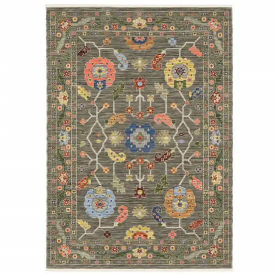Charcoal Oriental Power Loom Runner Rug With Fringe Photo 2