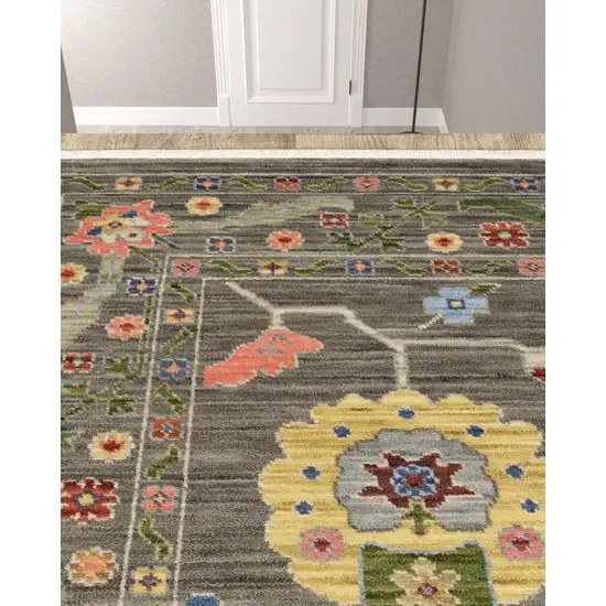 Charcoal Oriental Power Loom Runner Rug With Fringe Photo 3