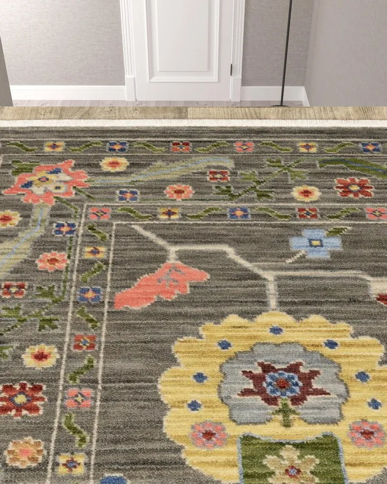 Charcoal Oriental Power Loom Runner Rug With Fringe Photo 3