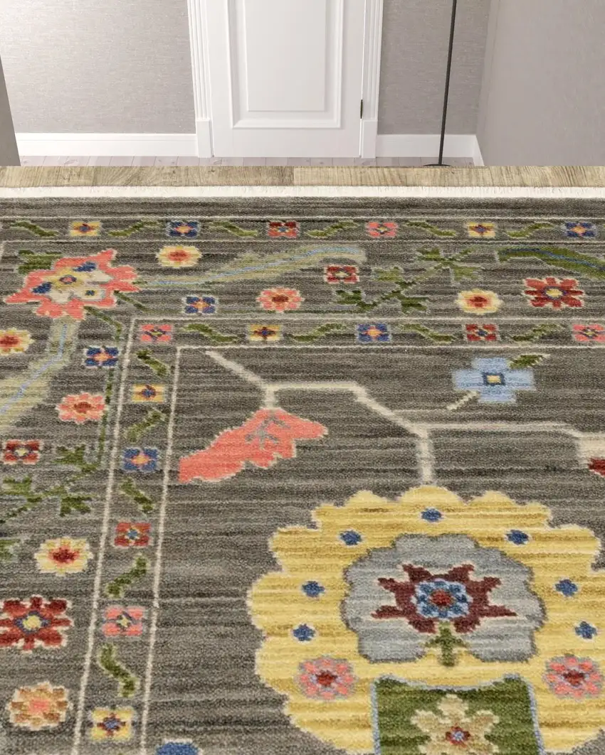 Charcoal Oriental Power Loom Runner Rug With Fringe Photo 3