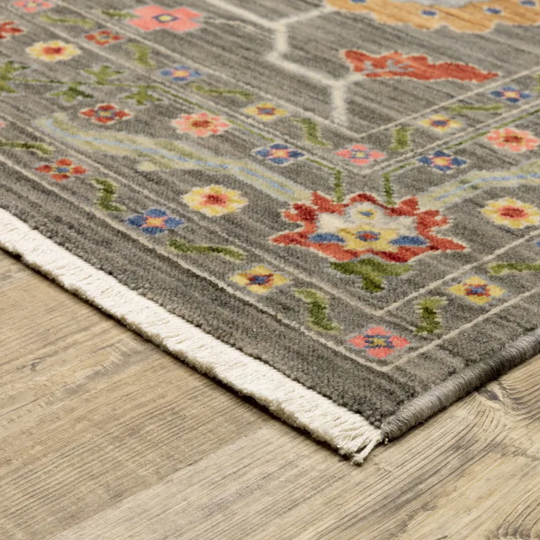 Charcoal Oriental Power Loom Runner Rug With Fringe Photo 5
